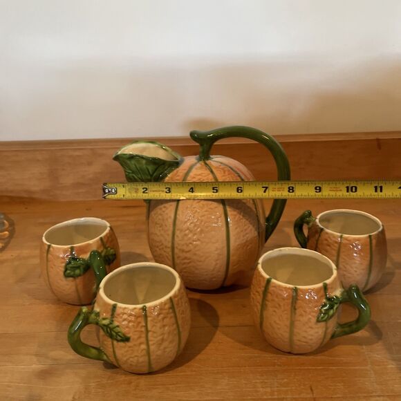 The Haldon Group Cantaloupe Pitcher & 4 Cups Made In Italy Hand Painted - Picture 5 of 8